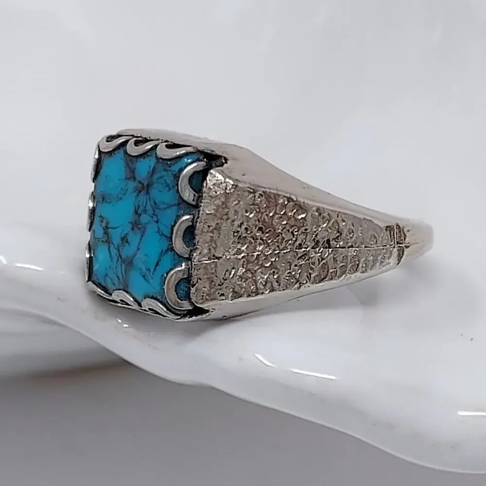 Men's Ring Sz 10.25 Silver Tone Faux Stone Southwest Style